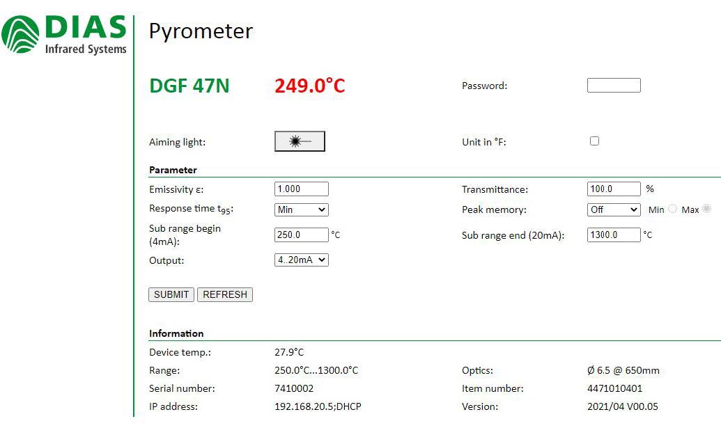 DGF47N可联网光纤红外测温仪, 测温范围250-2000°C